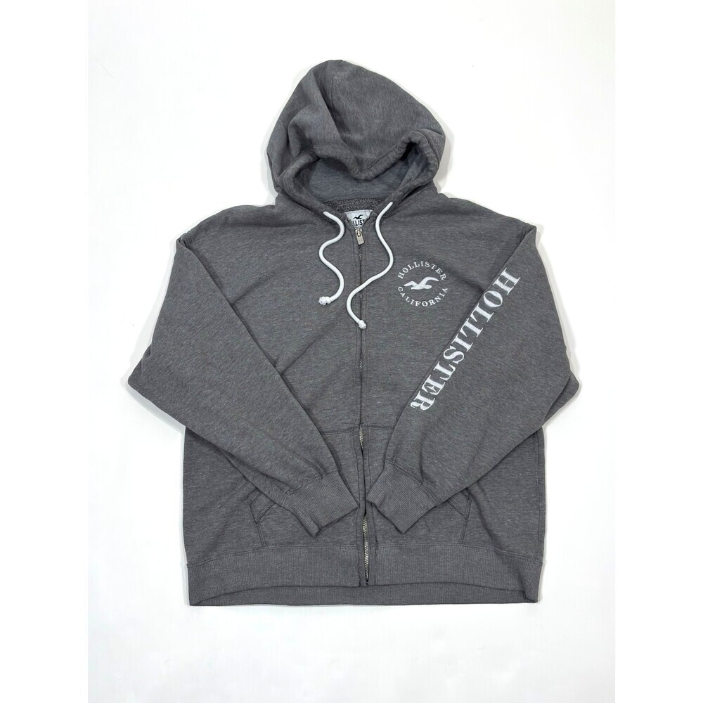 Hollister Full Zip Hoodie Sweatshirt Gray Embroidered Logo Y2K - Small
